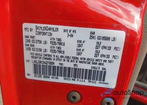 2004 Jeep Liberty Limited Edition z USA, uszkodzony, nr VIN 1J4GL58K34W270894